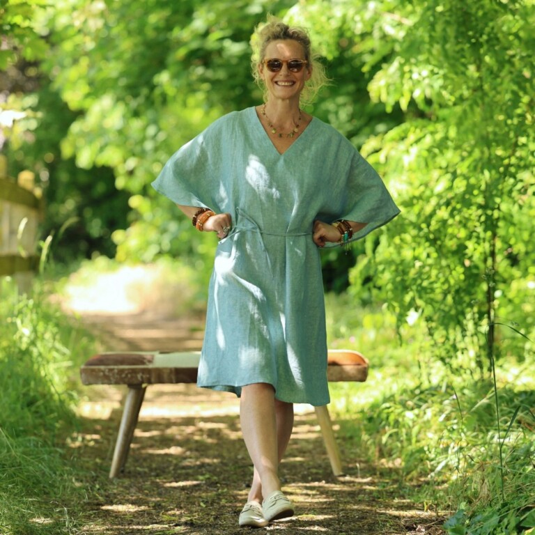 Quintessence - Robe Joanne — Lin bleu chiné pacifique – Taille unique