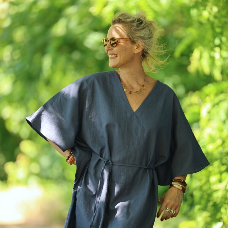 Quintessence - Robe Joanne — Lin bleu jeans – Taille unique