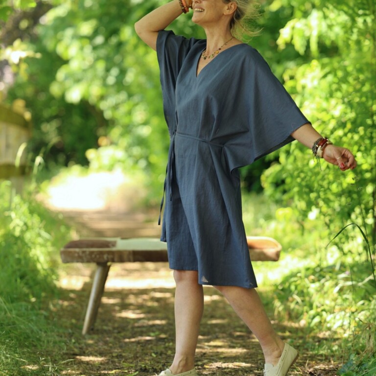 Quintessence - Robe Joanne — Lin bleu jeans – Taille unique