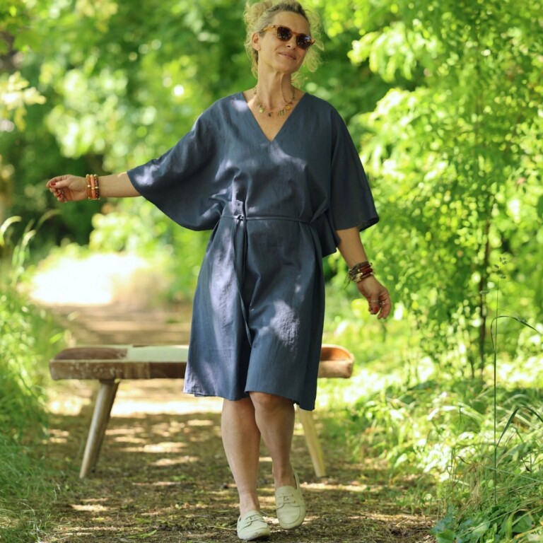 Quintessence - Robe Joanne — Lin bleu jeans – Taille unique