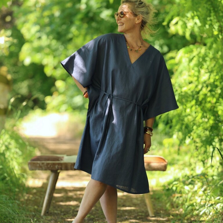 robe joanne lin bleu jeans 4347037 Quintessence - Robe Joanne — Lin bleu jeans – Taille unique