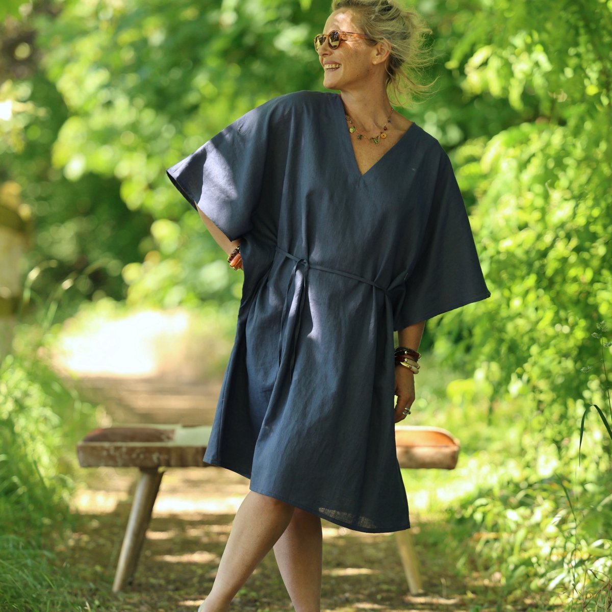 robe joanne lin bleu jeans 4347037 Quintessence - Robe Joanne — Lin bleu jeans – Taille unique