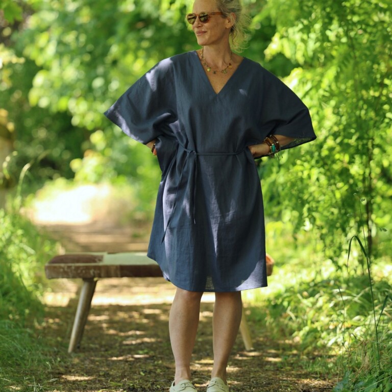 Quintessence - Robe Joanne — Lin bleu jeans – Taille unique
