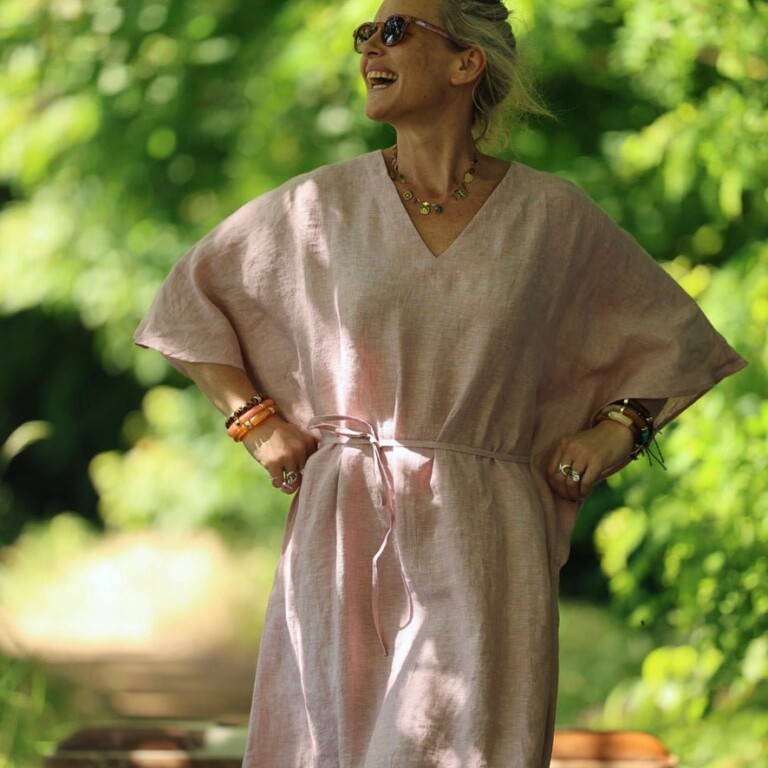 Quintessence - Robe Joanne — Lin chiné rose poudré – Taille unique