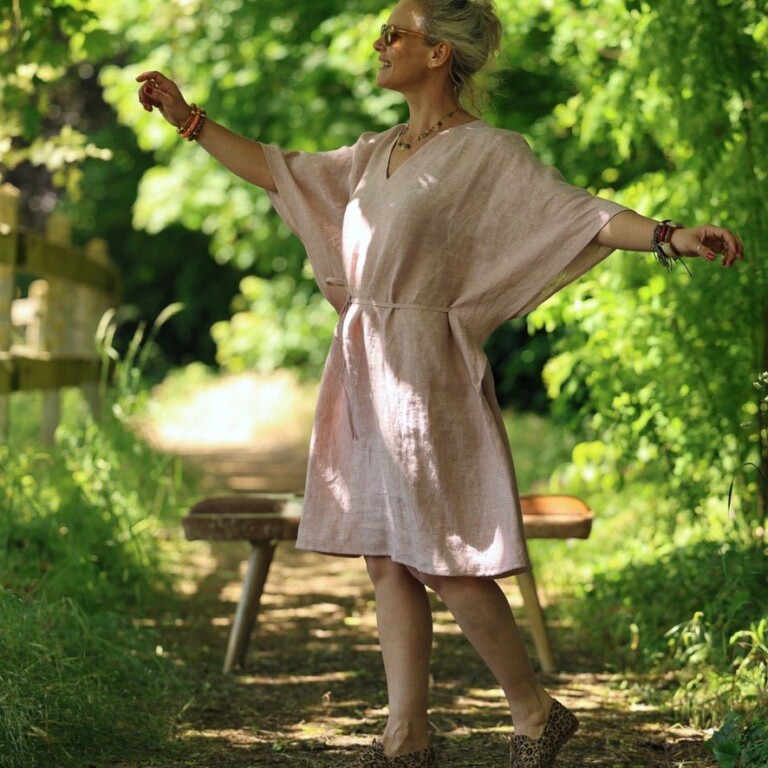 Quintessence - Robe Joanne — Lin chiné rose poudré – Taille unique