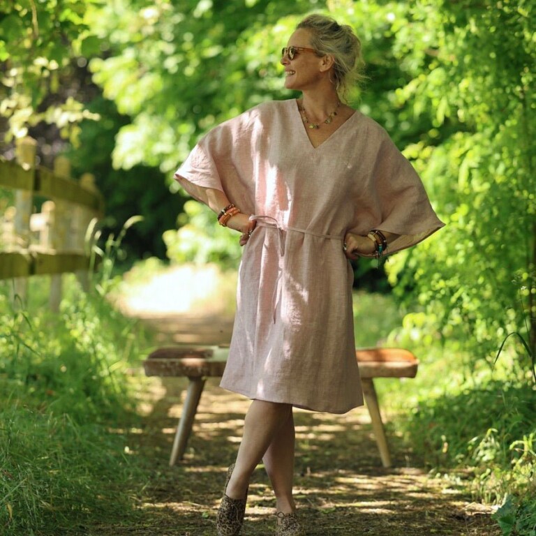 Quintessence - Robe Joanne — Lin chiné rose poudré – Taille unique