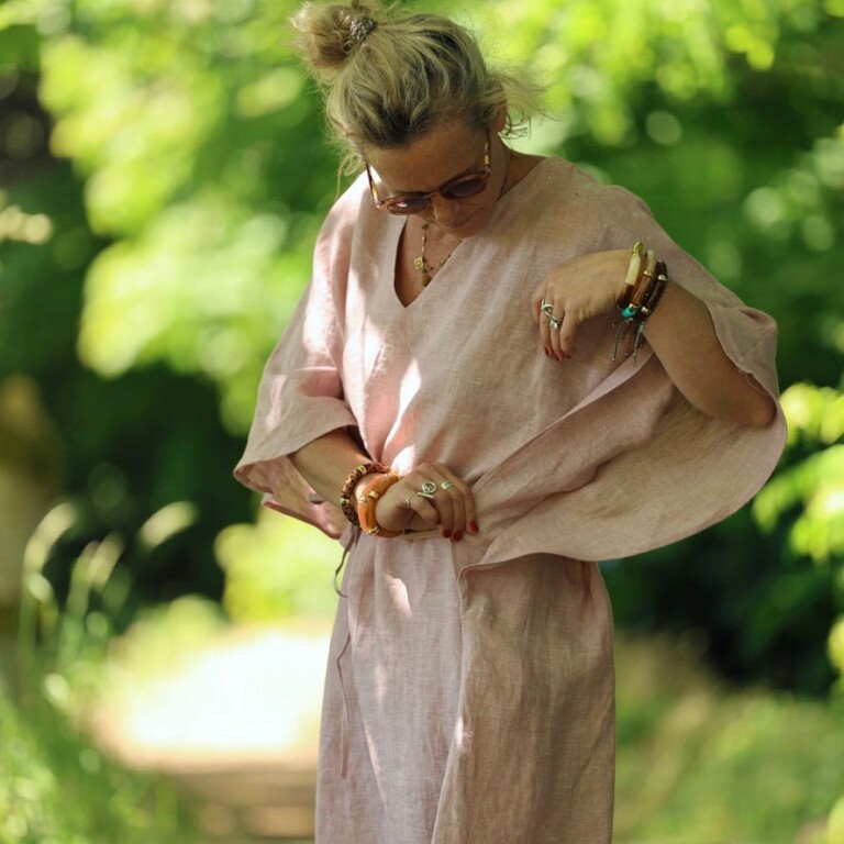 Quintessence - Robe Joanne — Lin chiné rose poudré – Taille unique