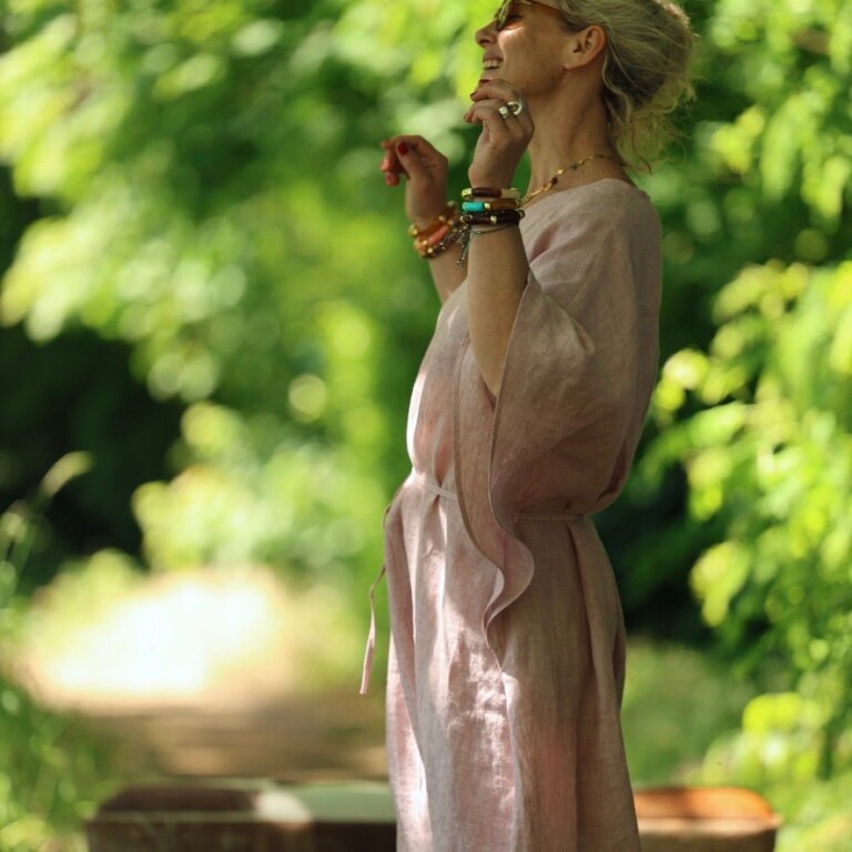 Quintessence - Robe Joanne — Lin chiné rose poudré – Taille unique
