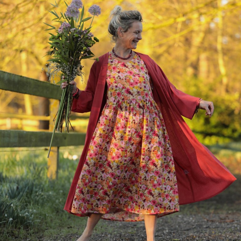 Meta SS25 - Robe Juliette - Double gaze de coton “Fleurs en Feu” – XL
