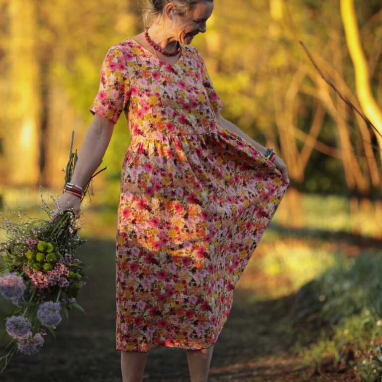 Meta SS25 - Robe Juliette - Double gaze de coton “Fleurs en Feu” – XL