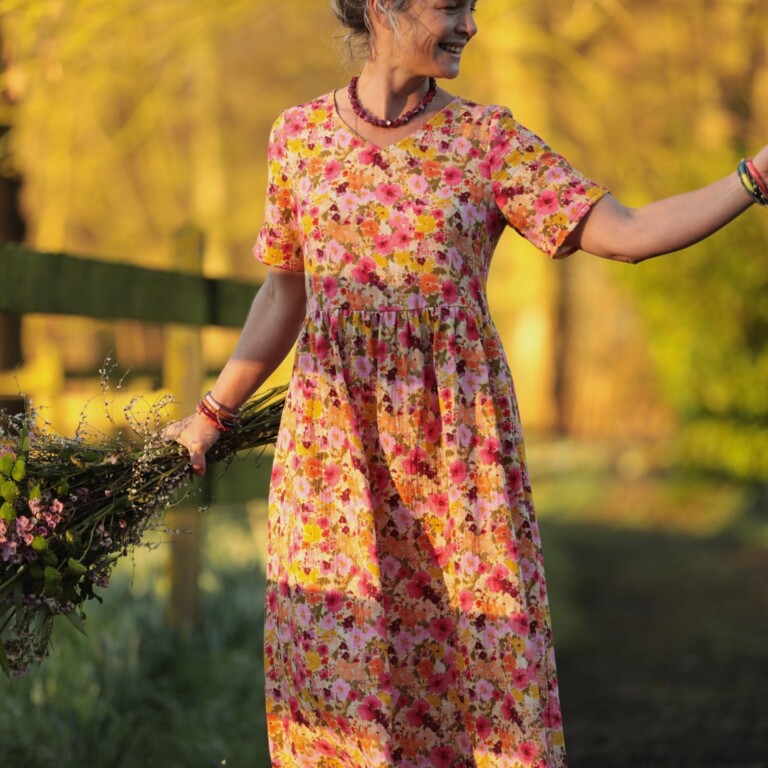 Meta SS25 - Robe Juliette - Double gaze de coton “Fleurs en Feu” – XL