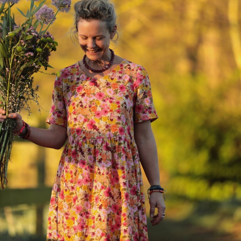 Meta SS25 - Robe Juliette - Double gaze de coton “Fleurs en Feu” – XL