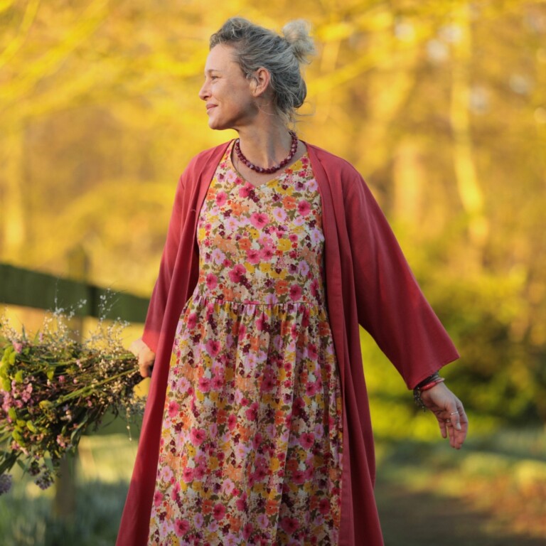 Meta SS25 - Robe Juliette - Double gaze de coton “Fleurs en Feu” – XL