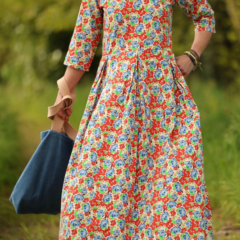 Quintessence - Robe Louisa manches 3/4 – Coton coquelicots – XXL