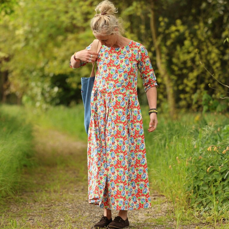 Quintessence - Robe Louisa manches 3/4 – Coton coquelicots – XXL