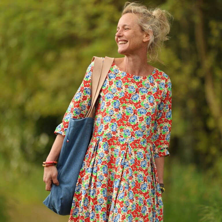 Quintessence - Robe Louisa manches 3/4 – Coton coquelicots – XXL
