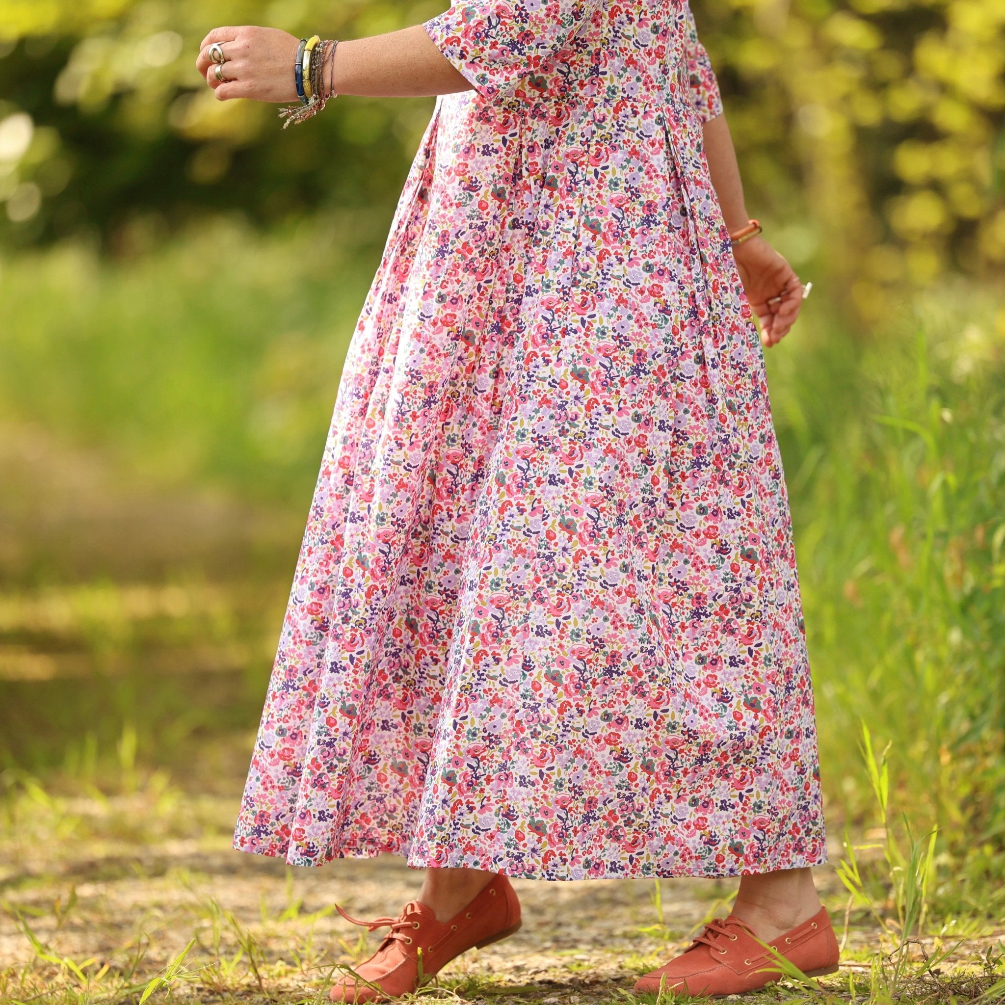 Quintessence - Robe Louisa manches 3/4 – Coton floral impressionniste – S