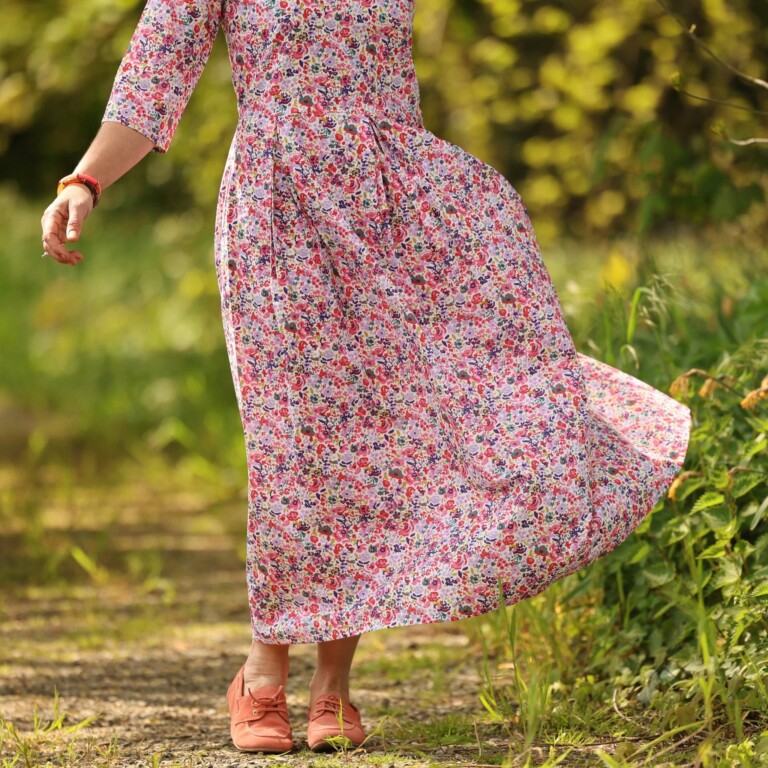 Quintessence - Robe Louisa manches 3/4 – Coton floral impressionniste – S