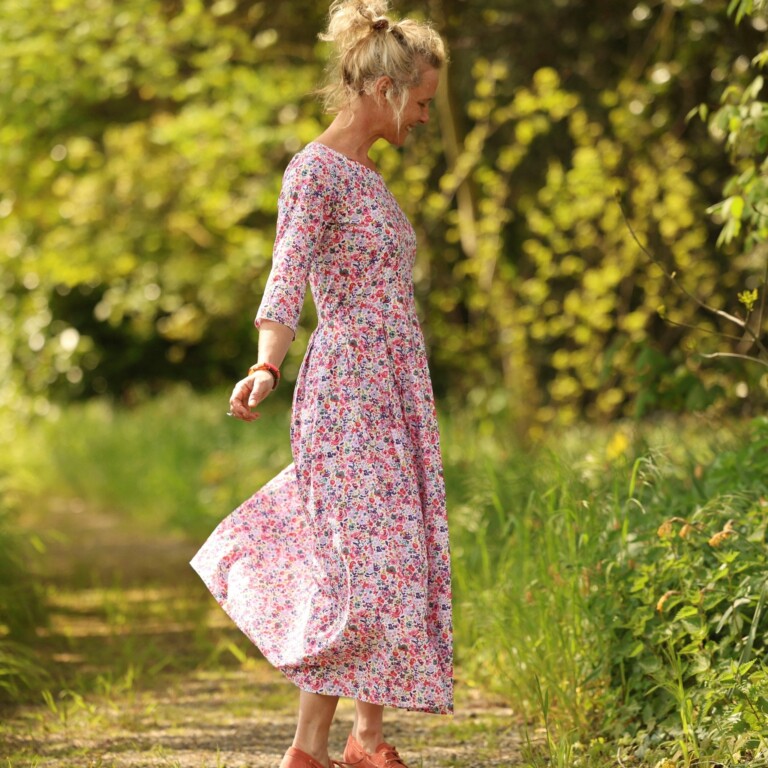 Quintessence - Robe Louisa manches 3/4 – Coton floral impressionniste – S