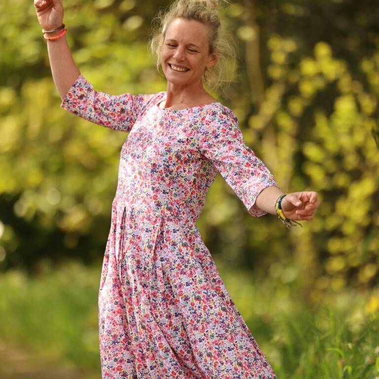 Quintessence - Robe Louisa manches 3/4 – Coton floral impressionniste – S