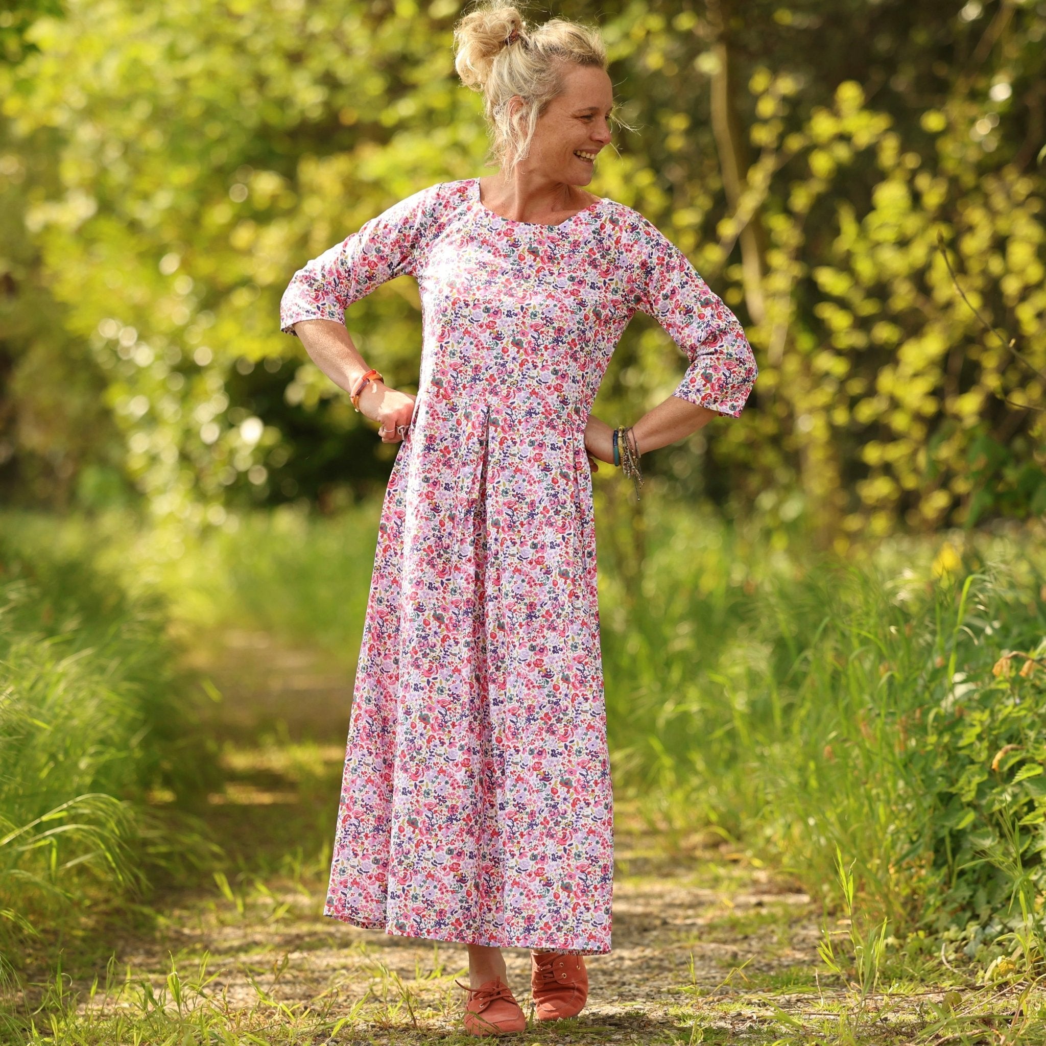 Quintessence - Robe Louisa manches 3/4 – Coton floral impressionniste – S