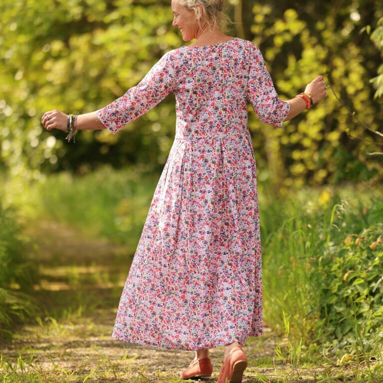 Quintessence - Robe Louisa manches 3/4 – Coton floral impressionniste – S
