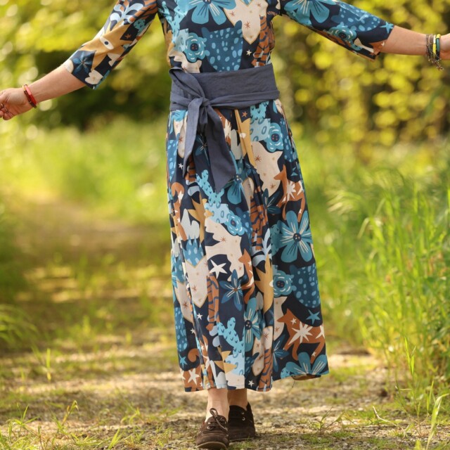 Quintessence - Robe Louisa manches 3/4 – coton imprimé Bleu astral – S