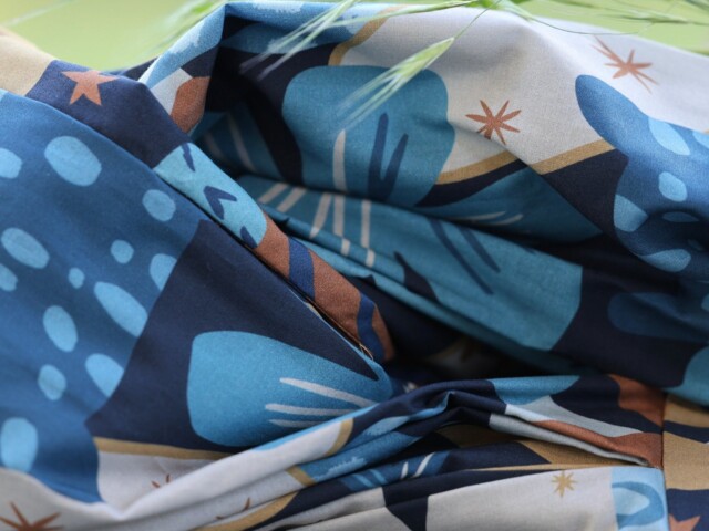 robe louisa manches 34 coton imprime bleu astral 5996275 Quintessence - Robe Louisa manches 3/4 – coton imprimé Bleu astral – S
