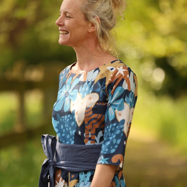 Quintessence - Robe Louisa manches 3/4 – coton imprimé Bleu astral – S
