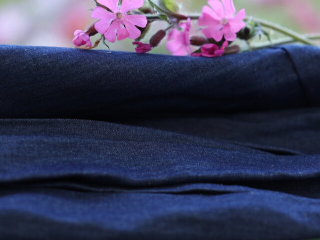 robe louisa manches 34 jean de coton bleu 7524003 Quintessence - Robe Louisa manches 3/4 – Jean de coton bleu – S