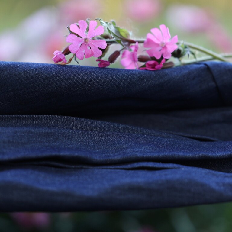 Quintessence - Robe Louisa manches 3/4 – Jean de coton bleu – L