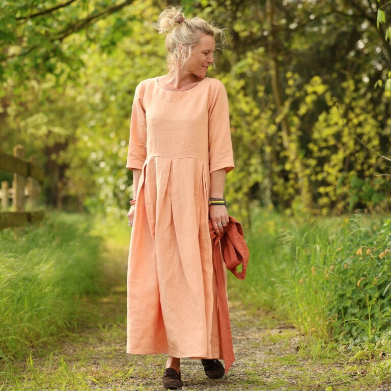 Quintessence - Robe Louisa manches 3/4 – Lin abricot – XXXL