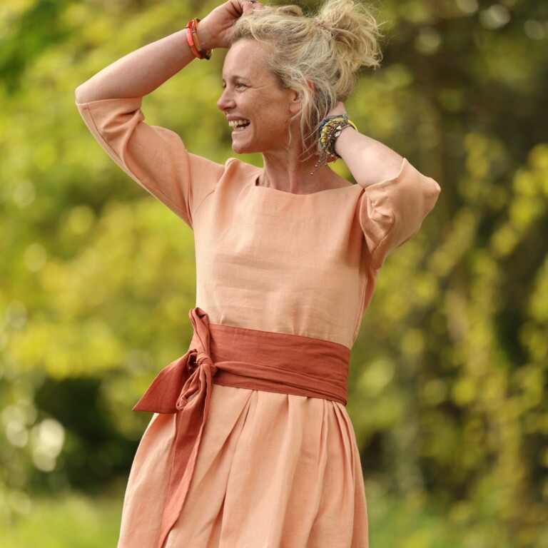 Quintessence - Robe Louisa manches 3/4 – Lin abricot – XXXL