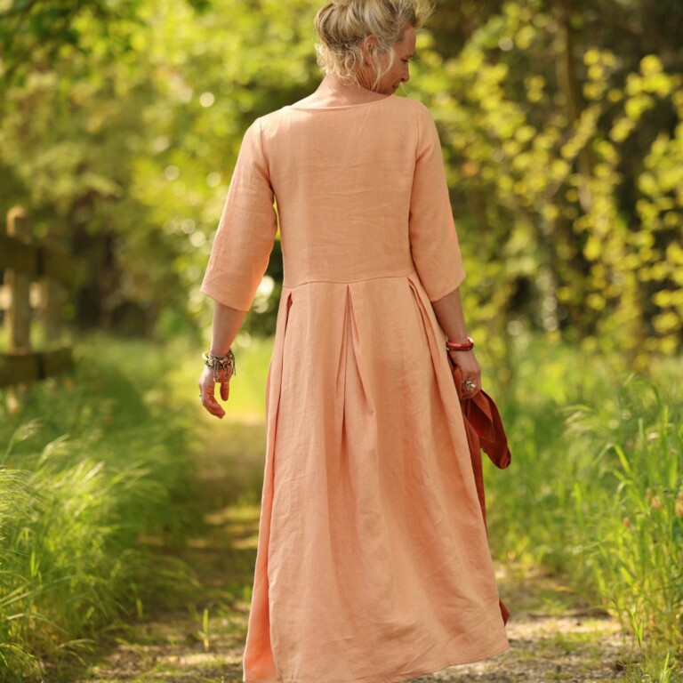 Quintessence - Robe Louisa manches 3/4 – Lin abricot – XXXL