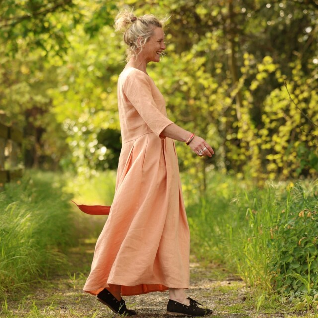 Quintessence - Robe Louisa manches 3/4 – Lin abricot – XXXL