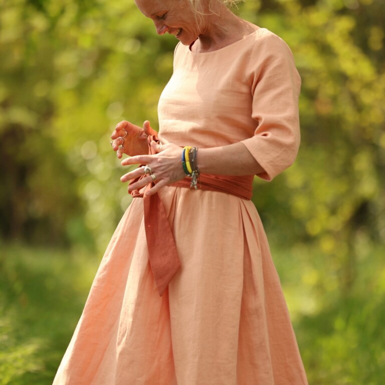 Quintessence - Robe Louisa manches 3/4 – Lin abricot – XXXL