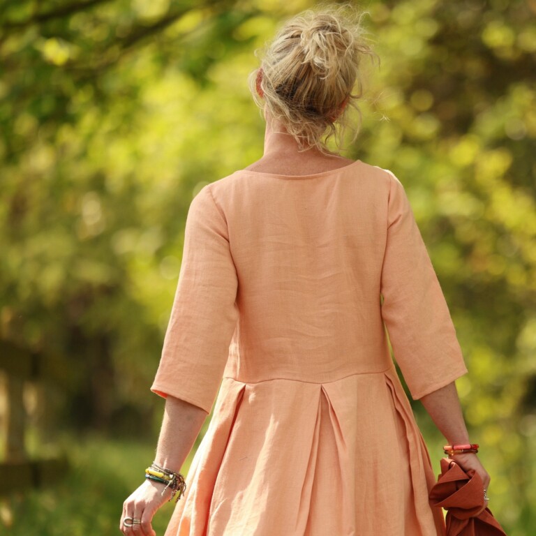 Quintessence - Robe Louisa manches 3/4 – Lin abricot – XXXL