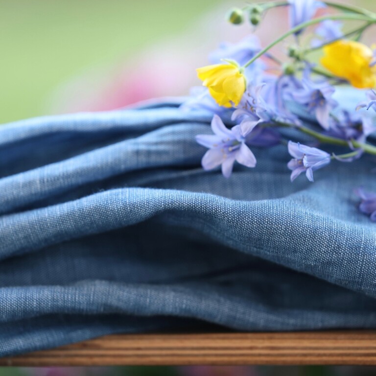 Quintessence - Robe Louisa manches 3/4 – Lin chiné denim – XS