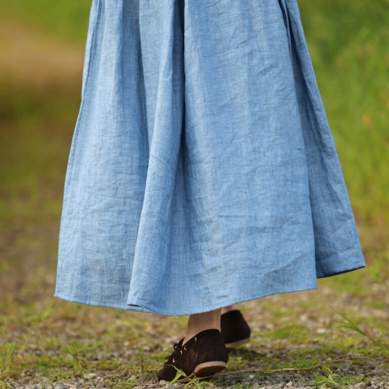 Quintessence - Robe Louisa manches 3/4 – Lin chiné denim – XS