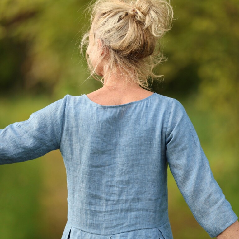 Quintessence - Robe Louisa manches 3/4 – Lin chiné denim – XS