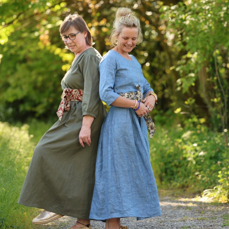 Quintessence - Robe Louisa manches 3/4 – Lin chiné denim – XS