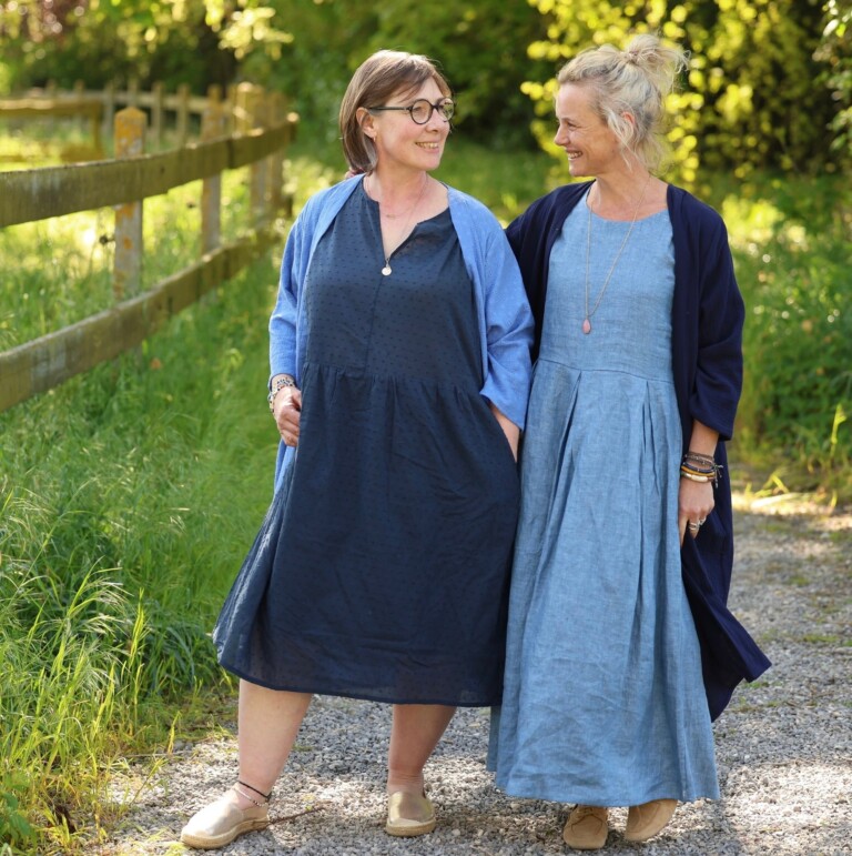 Quintessence - Robe Louisa manches 3/4 – Lin chiné denim – XS