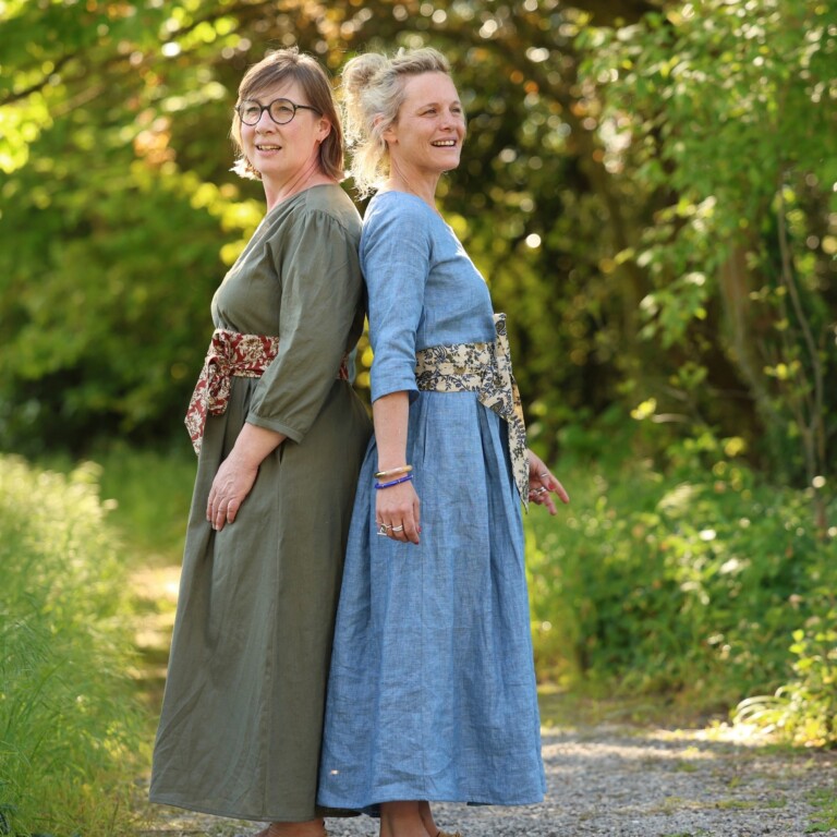 Quintessence - Robe Louisa manches 3/4 – Lin chiné denim – XS
