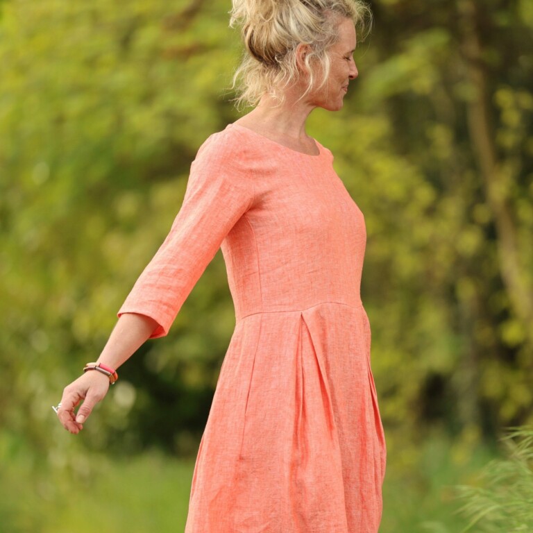 Quintessence - Robe Louisa manches 3/4 – Lin chiné orange pep's – XXL