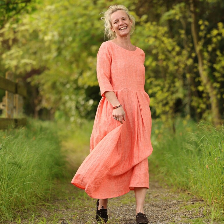 Quintessence - Robe Louisa manches 3/4 – Lin chiné orange pep's – XXL