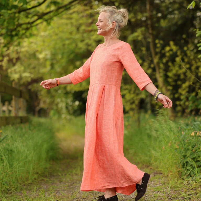 Quintessence - Robe Louisa manches 3/4 – Lin chiné orange pep's – XXL