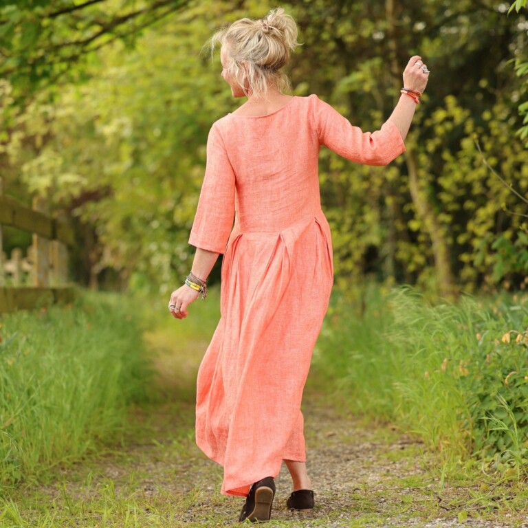 Quintessence - Robe Louisa manches 3/4 – Lin chiné orange pep's – XXL