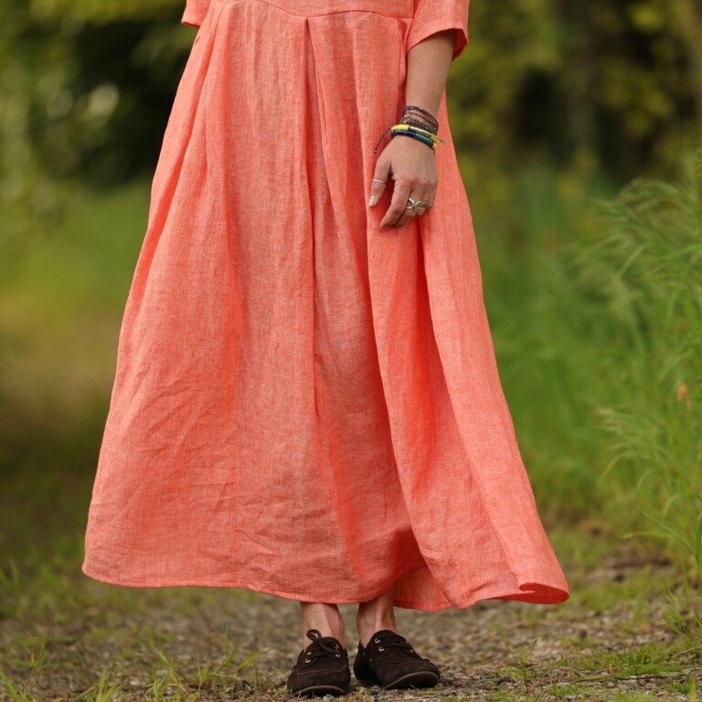 Quintessence - Robe Louisa manches 3/4 – Lin chiné orange pep's – XXL