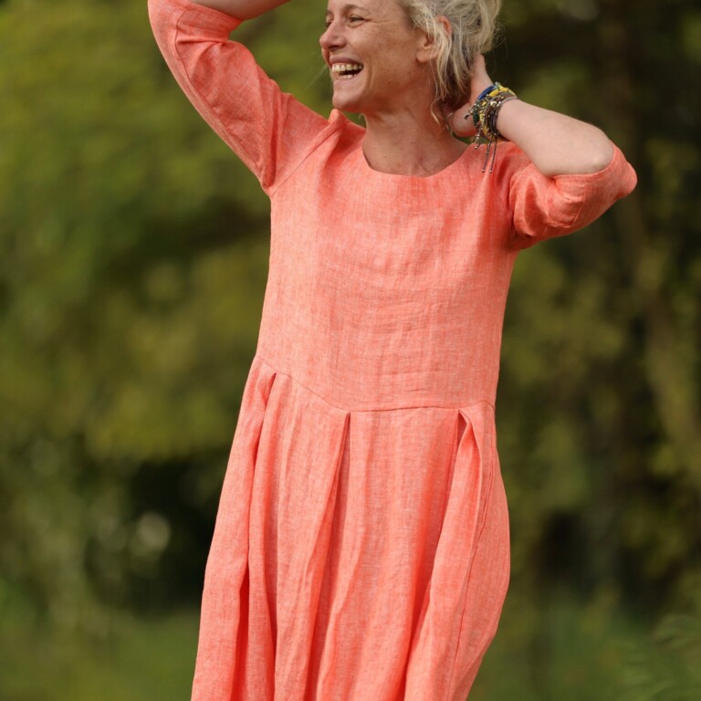 Quintessence - Robe Louisa manches 3/4 – Lin chiné orange pep's – XXL