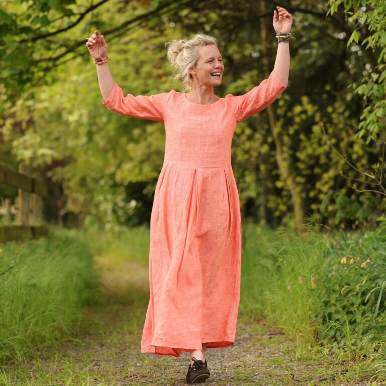 Quintessence - Robe Louisa manches 3/4 – Lin chiné orange pep's – XXL